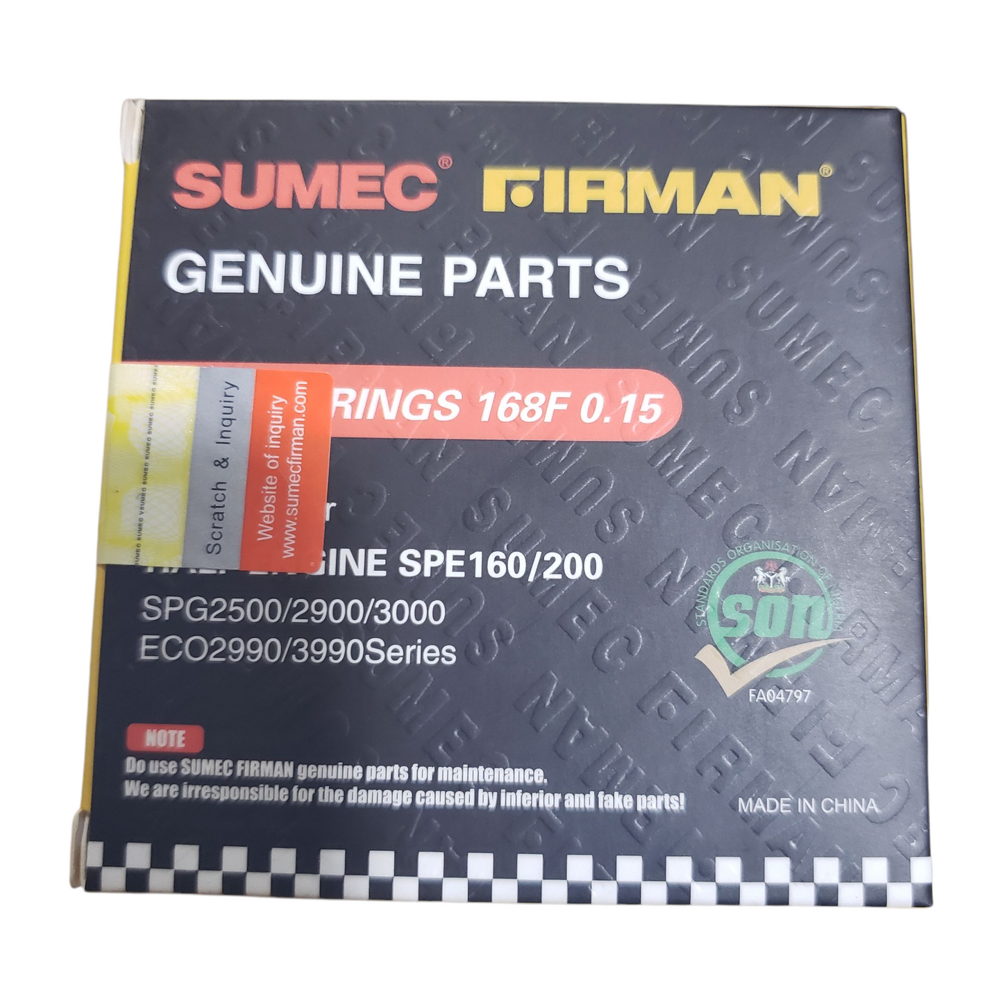 Sumec Firman 168F(0.15) Piston Rings For SPG 2500/2900/3000/ECO2990/3990 Series.